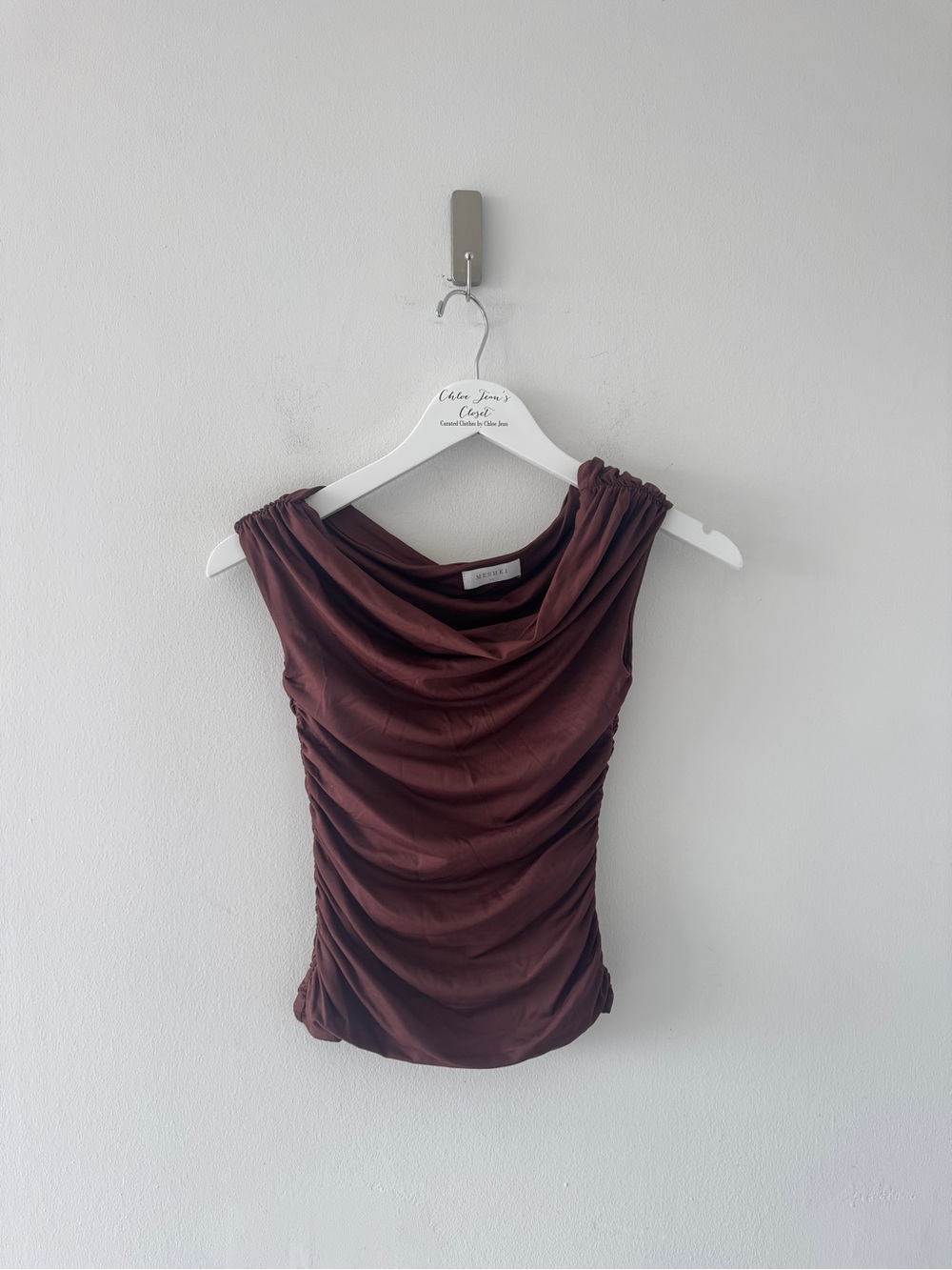 MESHKI Brown Ruched Top XS